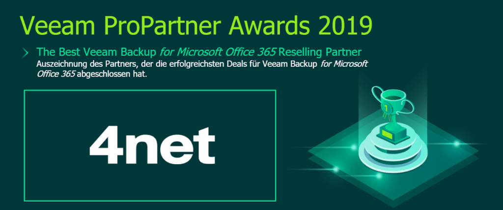 Veeam Partner Award Microsoft 365 Backup für 4net